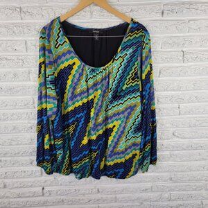 Style & Co Women's Top 3X Blue Yellow Geometric Studded Long Sleeve GEO71E